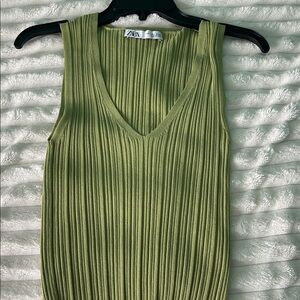 Zara Light Olive Ribbed V-Neck Tank